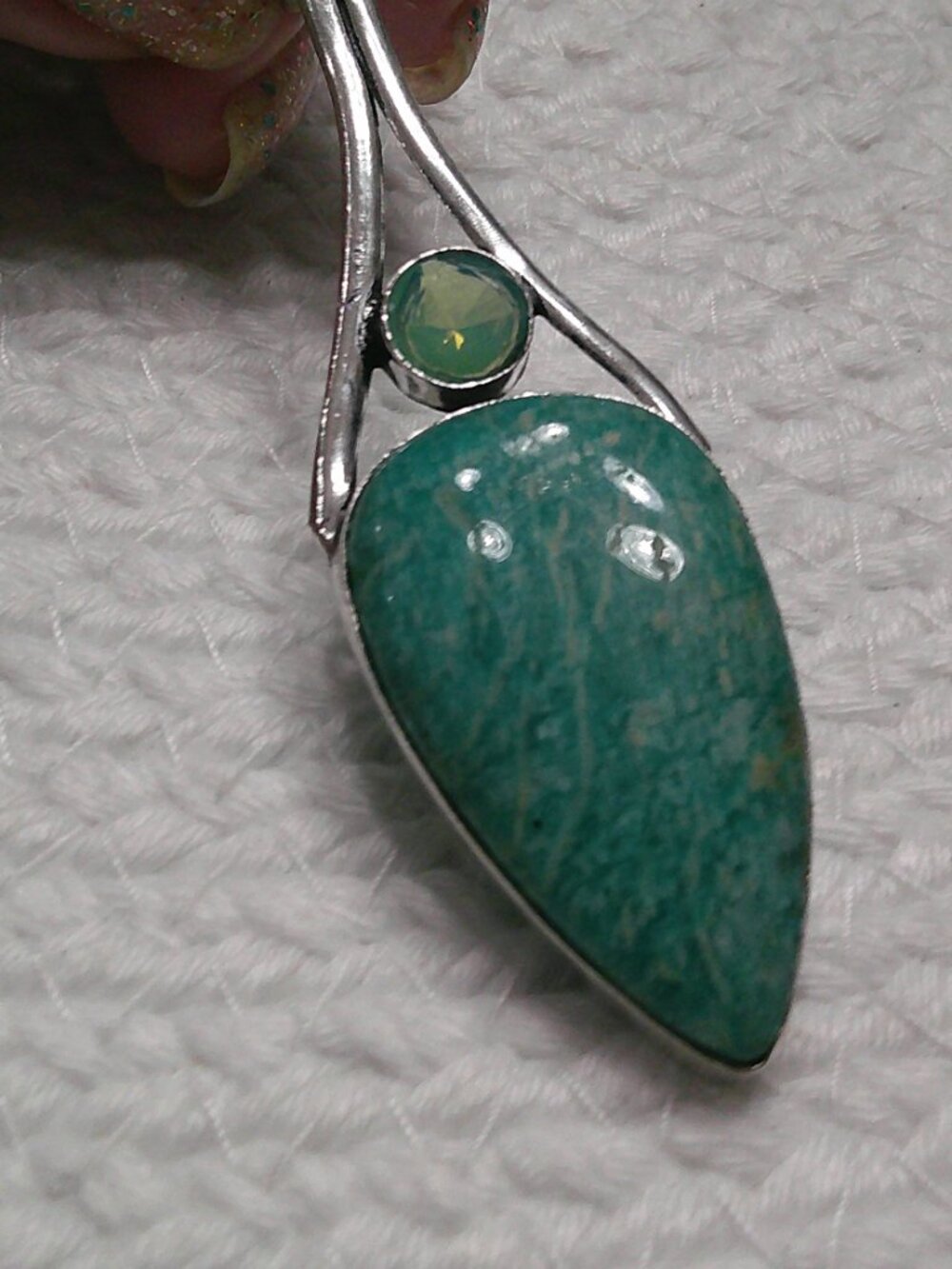 Gorgeous AMAZONITE & FIRE OPAL Handmade Sterling 925 Pendant/Chain #650E - Picture 2 of 3